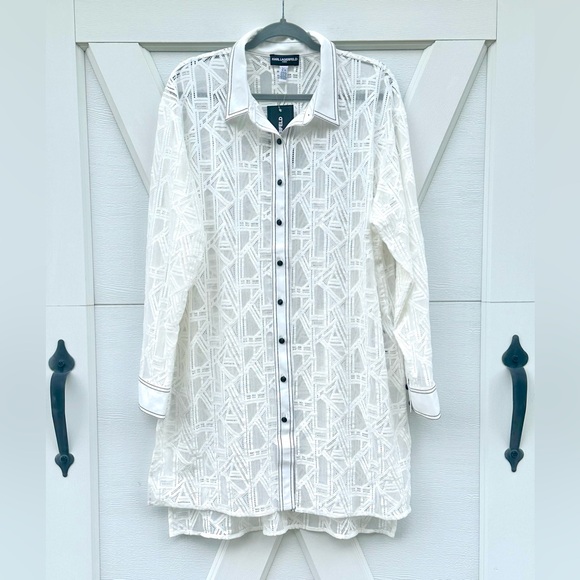 Karl Lagerfeld Paris Lace Point Collar Oversized Blouse - Picture 6 of 7